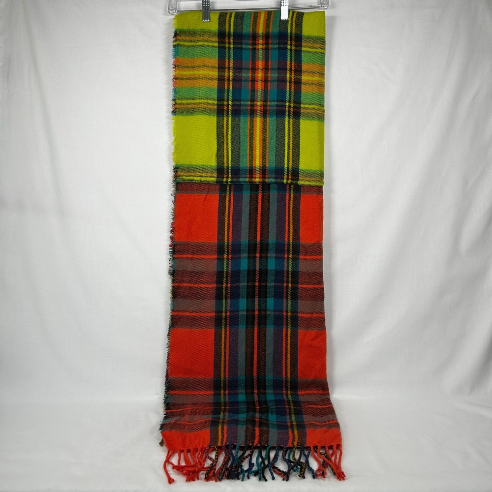 Vibrant Multi-Color Patchwork Plaid Fringe Winter Blanket Scarf Fall Winter